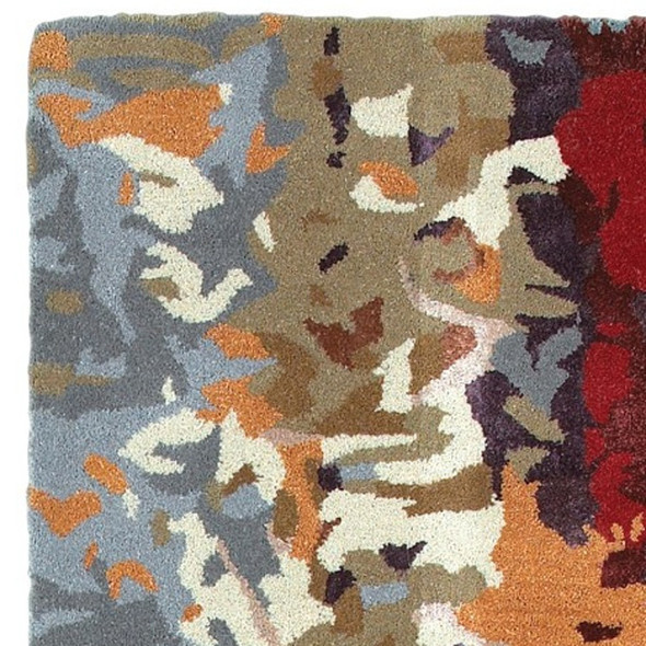 8' Orange Ivory And Teal Abstract Hand Tufted Runner Rug