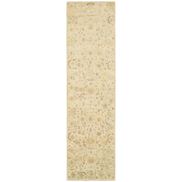 10' Beige And Gray Wool Oriental Hand Knotted Runner Rug