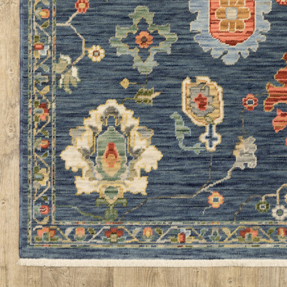 7' X 10' Blue Red And Yellow Oriental Area Rug With Fringe