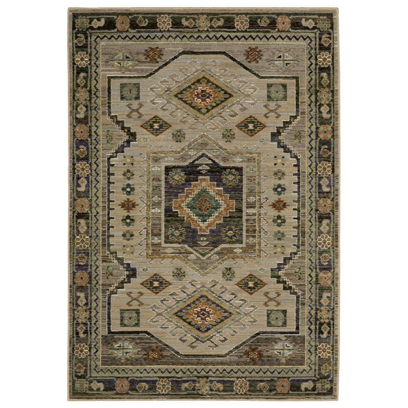 3' X 5' Gray And Green Tribal Area Rug