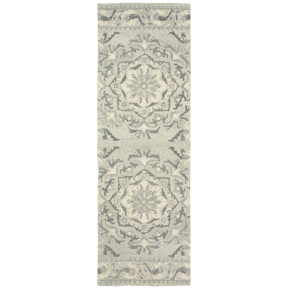 8' Ivory Wool Floral Hand Tufted Runner Rug
