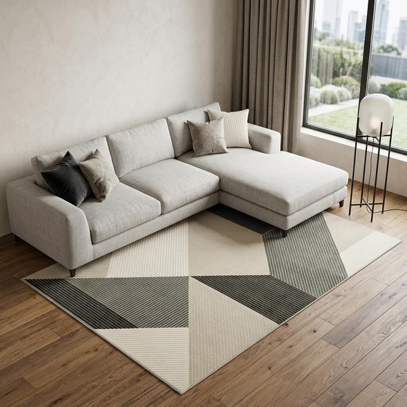 10' X 13' Ivory And Black Geometric Area Rug