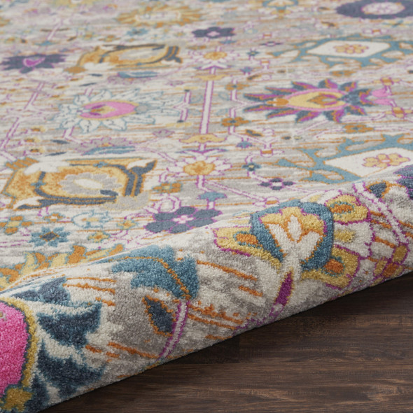 8' X 10' Silver Gray And Pink Floral Distressed Area Rug