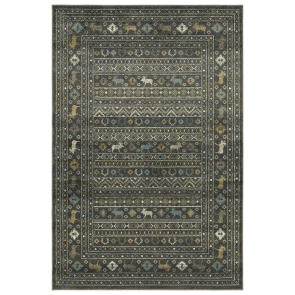 4' X 6' Blue And Gold Southwestern Area Rug