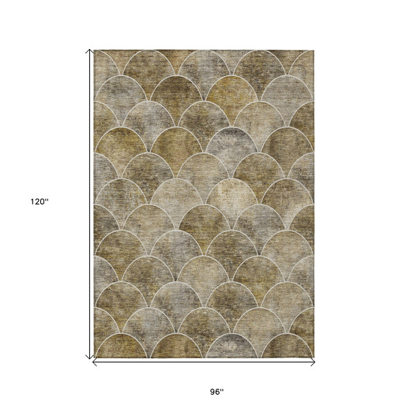 8' X 10' Taupe Beige And Gray Abstract Washable Indoor Outdoor Area Rug