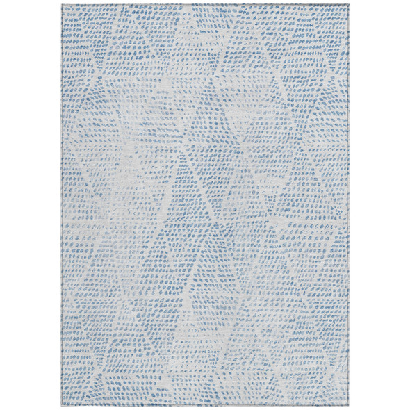 3' X 5' Denim Blue Ivory And Gray Geometric Washable Indoor Outdoor Area Rug