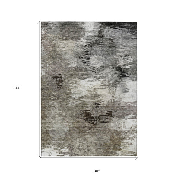 9' X 12' Taupe Beige And Ivory Abstract Washable Indoor Outdoor Area Rug