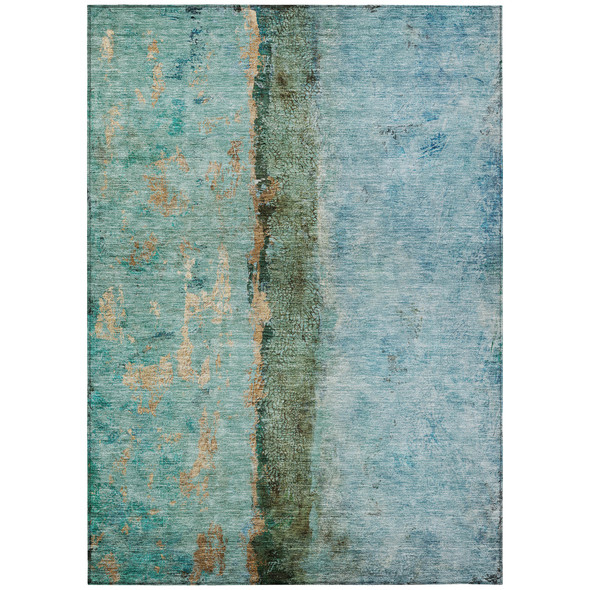 5' X 8' Blue And Gold Abstract Washable Indoor Outdoor Area Rug