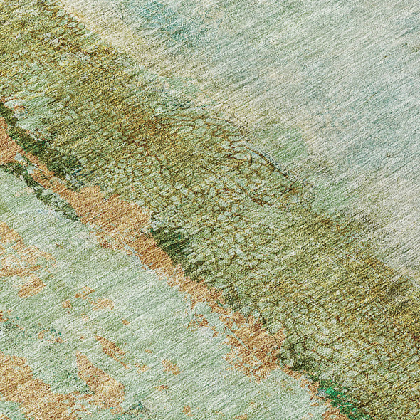 8' Olive Green And Blue Round Abstract Washable Indoor Outdoor Area Rug