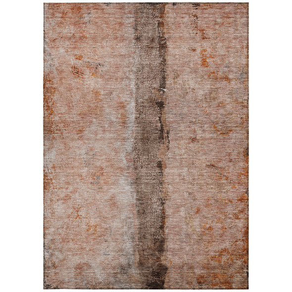 8' X 10' Orange Peach And Brown Abstract Washable Indoor Outdoor Area Rug