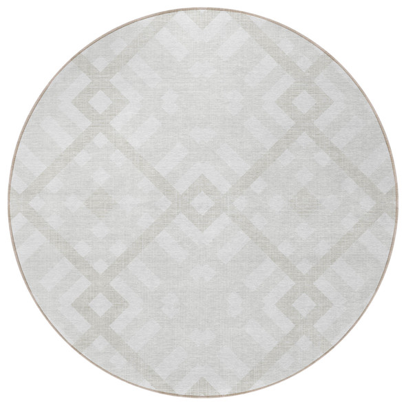 8' Ivory Beige And Tan Round Geometric Washable Indoor Outdoor Area Rug