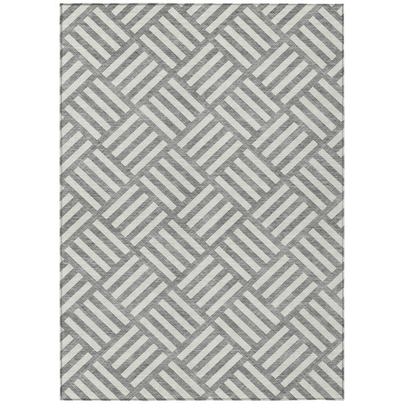 10' X 14' Gray And Ivory Geometric Washable Indoor Outdoor Area Rug