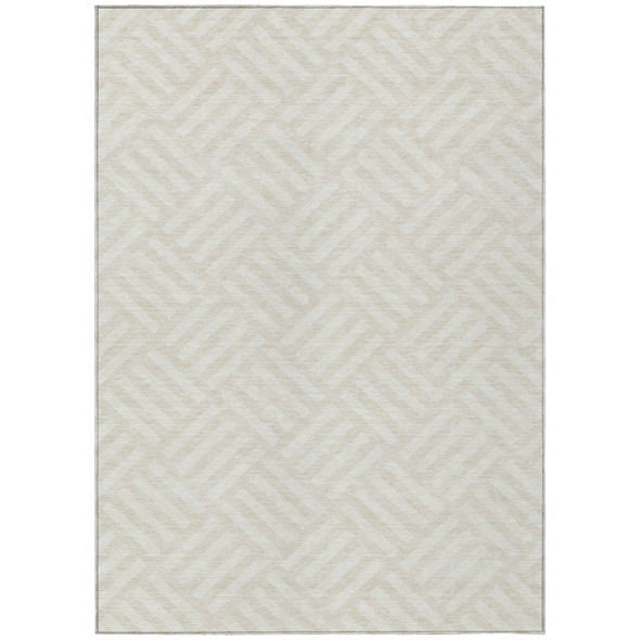 5' X 8' Ivory And Beige Geometric Washable Indoor Outdoor Area Rug