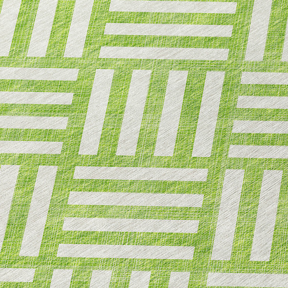 9' X 12' Lime Green And Ivory Geometric Washable Indoor Outdoor Area Rug