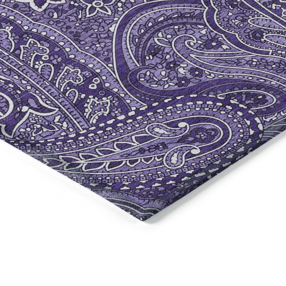 5' X 8' Purple Lavender And Silver Paisley Washable Indoor Outdoor Area Rug