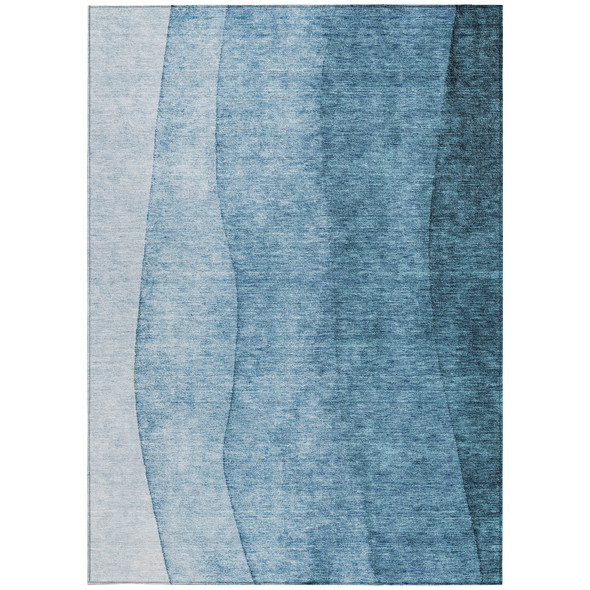9' X 12' Denim Blue And Navy Blue Ombre Washable Indoor Outdoor Area Rug