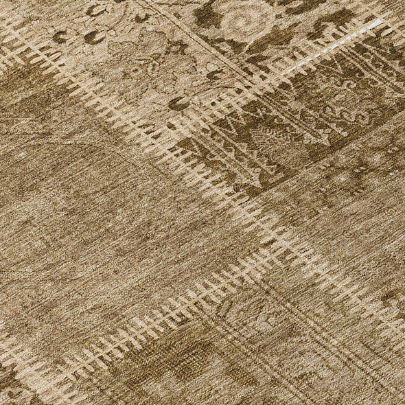 9' X 12' Brown And Beige Patchwork Washable Indoor Outdoor Area Rug