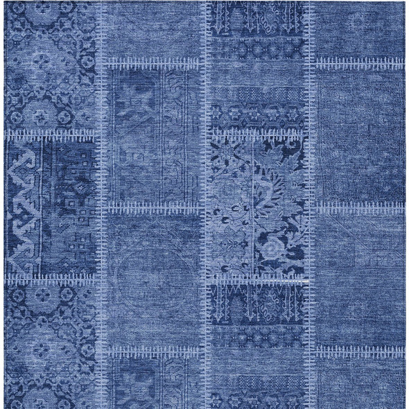 9' X 12' Navy Blue And Denim Blue Patchwork Washable Indoor Outdoor Area Rug