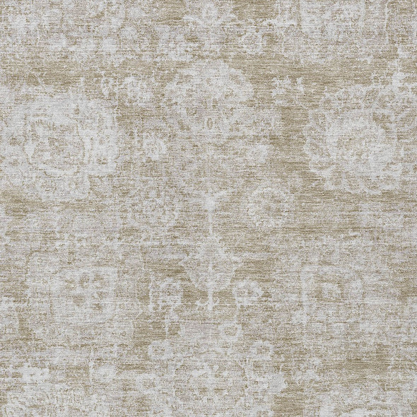 3' X 5' Beige Tan And Gray Floral Washable Indoor Outdoor Area Rug
