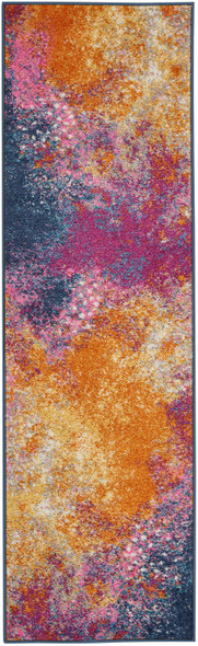 8' Blue And Orange Abstract Runner Rug