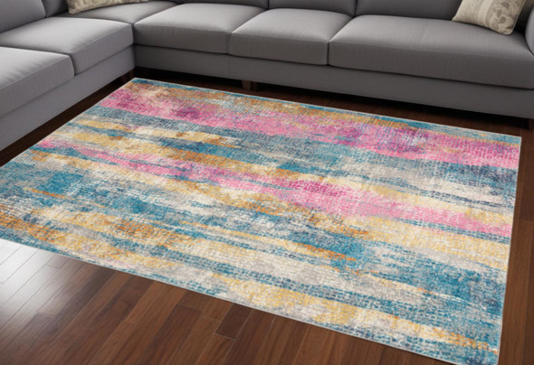 8' X 10' Gray And Ivory Abstract Distressed Area Rug