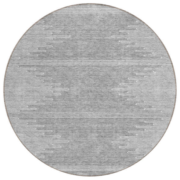 8' Gray And Ivory Round Abstract Washable Indoor Outdoor Area Rug