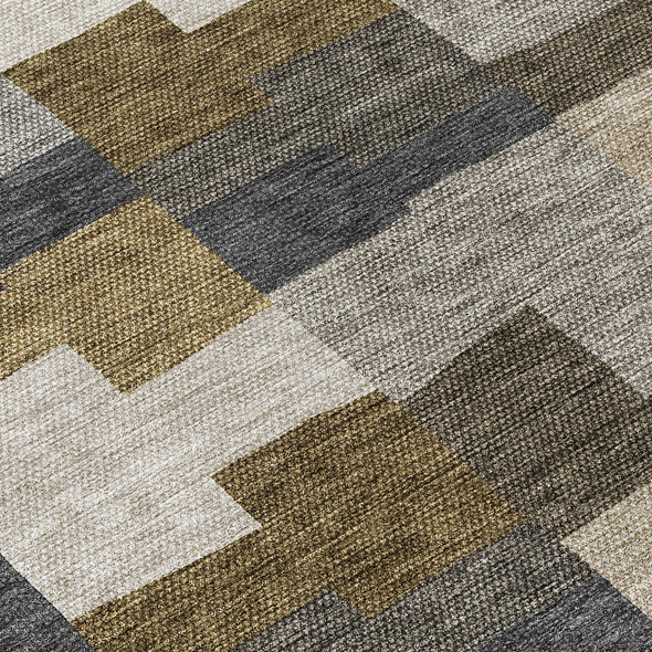 3' X 5' Brown Beige And Ivory Geometric Washable Indoor Outdoor Area Rug