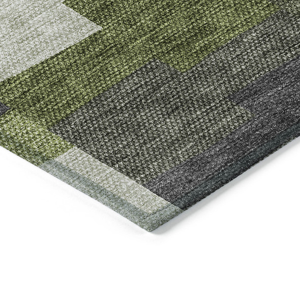 5' X 8' Olive Green And Artichoke Green Geometric Washable Indoor Outdoor Area Rug