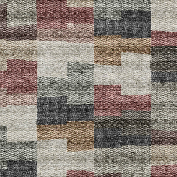 9' X 12' Orange Copper And Charcoal Geometric Washable Indoor Outdoor Area Rug