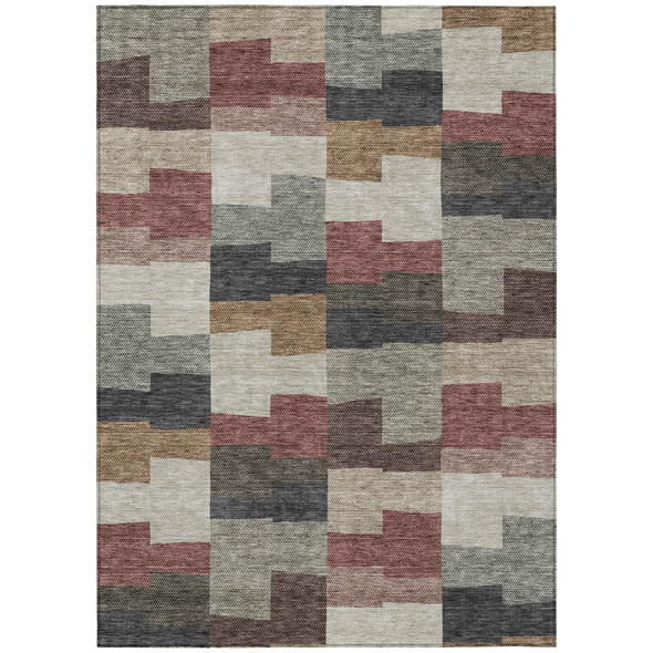 10' X 14' Orange Copper And Charcoal Geometric Washable Indoor Outdoor Area Rug