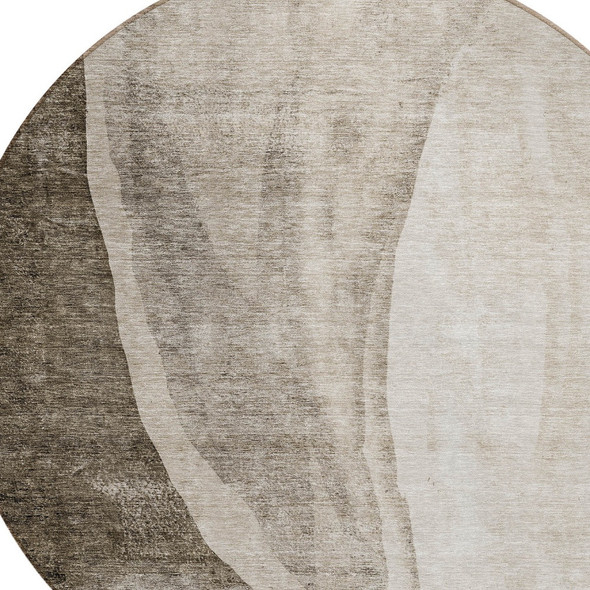 8' Taupe And Brown Round Abstract Washable Indoor Outdoor Area Rug