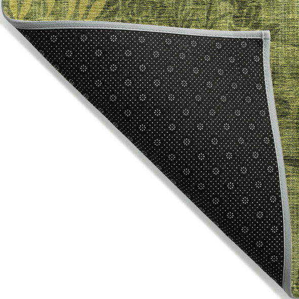8' Olive Green And Fern Green Round Floral Washable Indoor Outdoor Area Rug