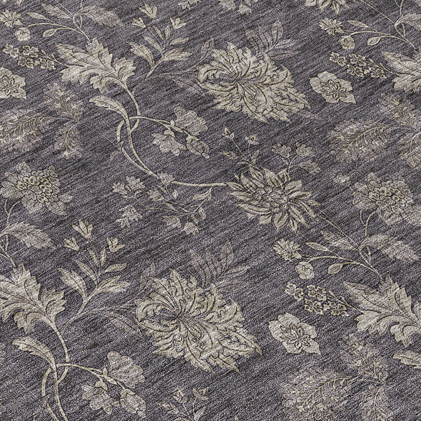 10' X 14' Taupe And Beige Floral Washable Indoor Outdoor Area Rug