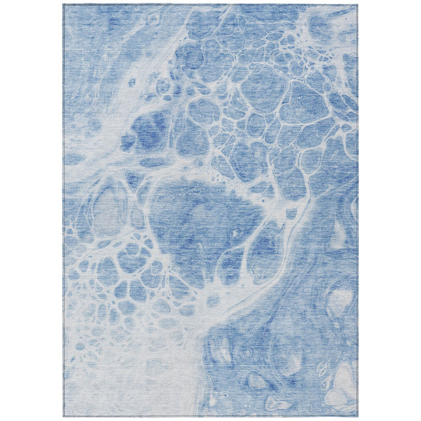 3' X 5' Sky Blue And Denim Blue Nautical Washable Indoor Outdoor Area Rug