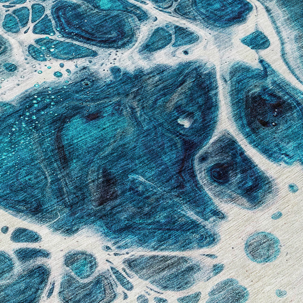 8' X 10' Teal Blue And Navy Blue Nautical Washable Indoor Outdoor Area Rug
