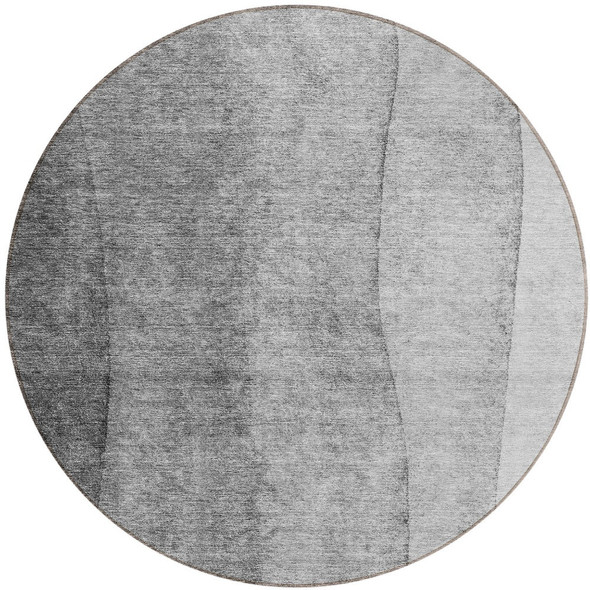 8' Gray Silver And Charcoal Round Ombre Washable Indoor Outdoor Area Rug