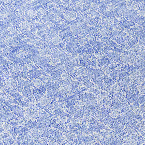 10' X 14' Denim Blue And Ivory Floral Washable Indoor Outdoor Area Rug