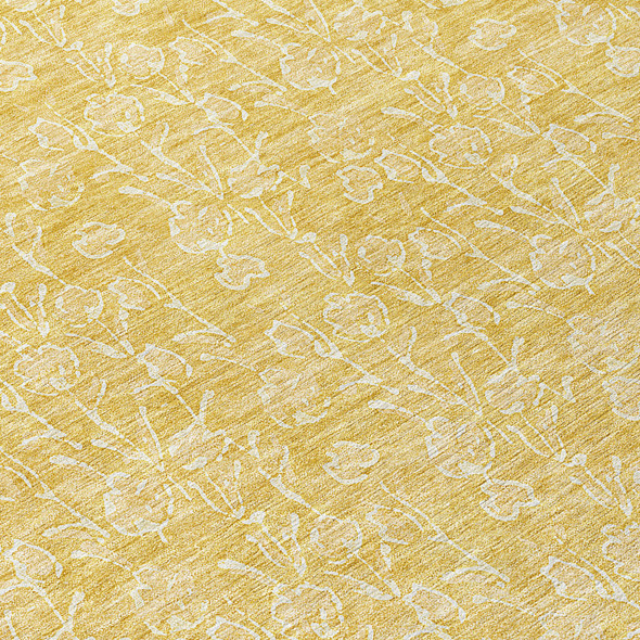 10' X 14' Gold And Ivory Floral Washable Indoor Outdoor Area Rug