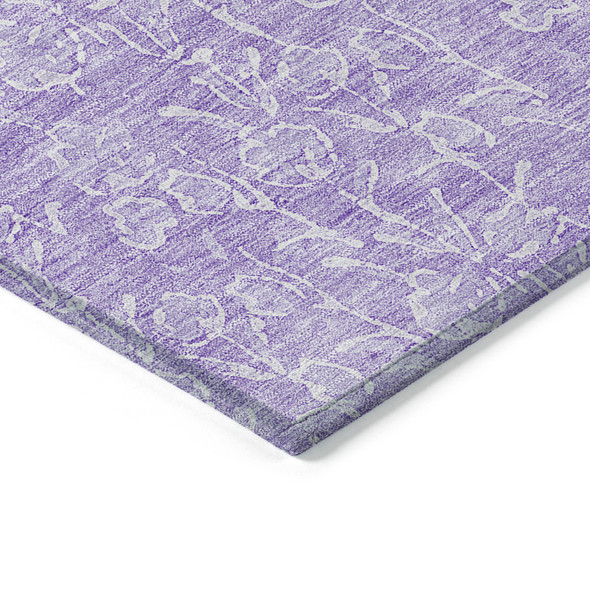 9' X 12' Lilac And Ivory Floral Washable Indoor Outdoor Area Rug