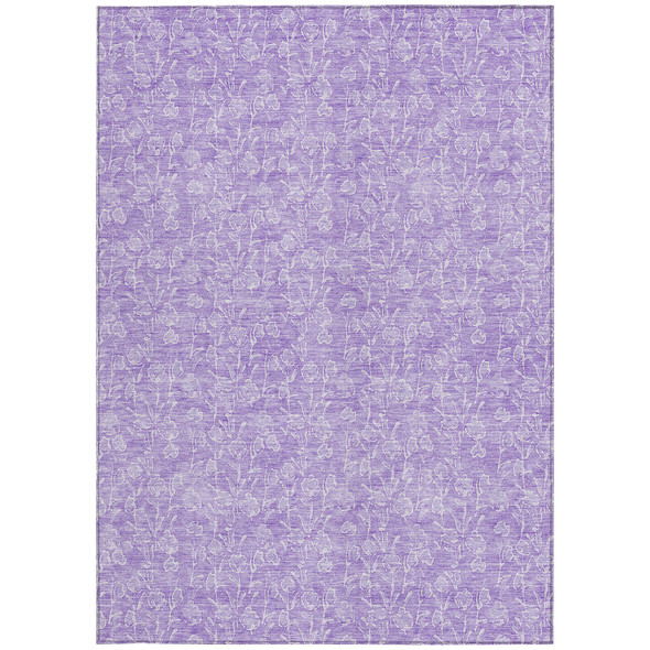 10' X 14' Lilac And Ivory Floral Washable Indoor Outdoor Area Rug