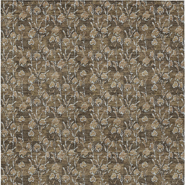 8' X 10' Brown And Ivory Floral Washable Indoor Outdoor Area Rug