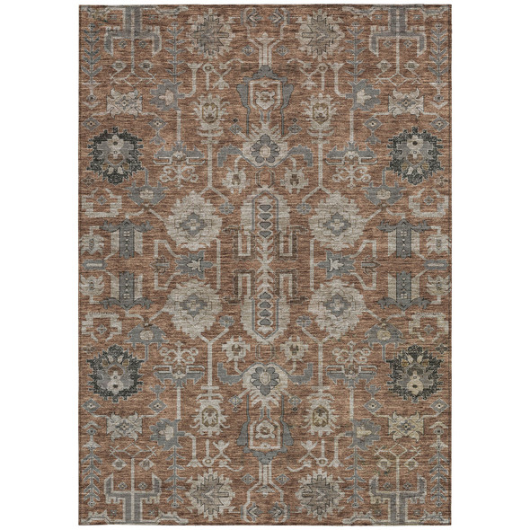 9' X 12' Brown Gray And Charcoal Oriental Washable Indoor Outdoor Area Rug