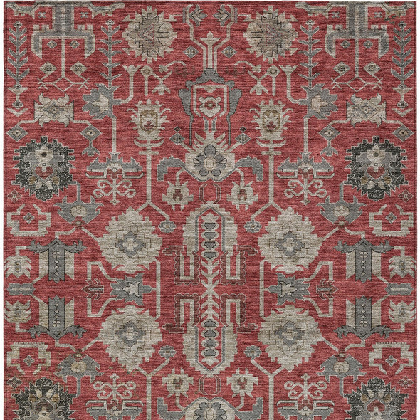 3' X 5' Red Beige And Charcoal Oriental Washable Indoor Outdoor Area Rug