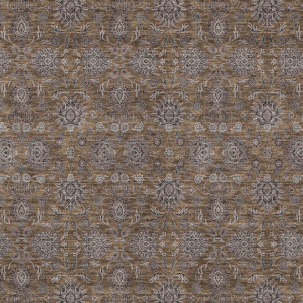 5' X 8' Chocolate And Gray Floral Washable Indoor Outdoor Area Rug