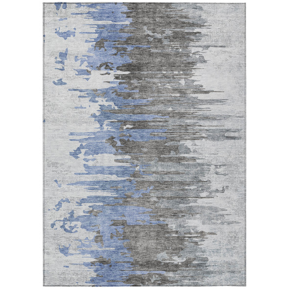5' X 8' Blue Gray And Silver Abstract Washable Indoor Outdoor Area Rug