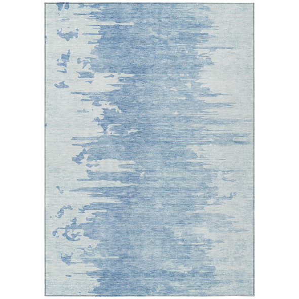 10' X 14' Sky Blue And Denim Blue Abstract Washable Indoor Outdoor Area Rug