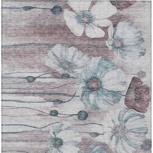 8' X 10' Teal Blue Aqua And Ivory Floral Washable Indoor Outdoor Area Rug