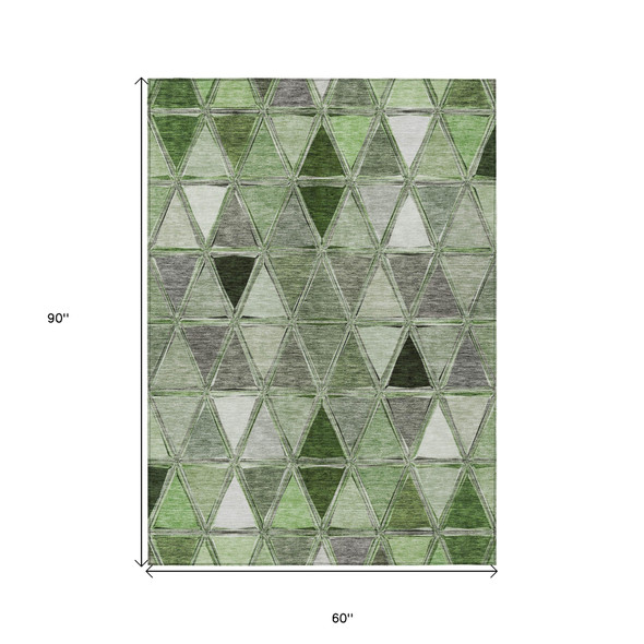 5' X 8' Green And Fern Green Geometric Washable Indoor Outdoor Area Rug