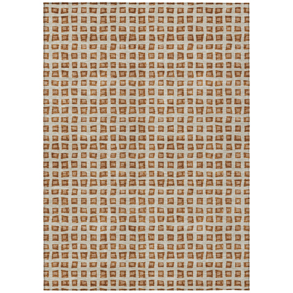 10' X 14' Orange Beige And Copper Geometric Washable Indoor Outdoor Area Rug