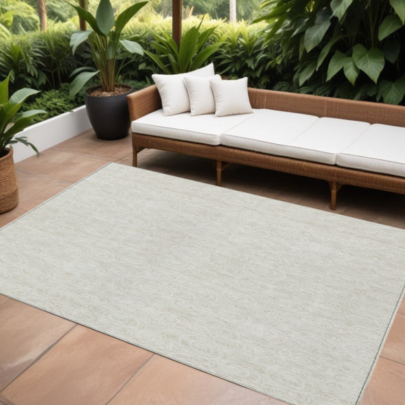 10' X 14' Ivory And Beige Geometric Washable Indoor Outdoor Area Rug